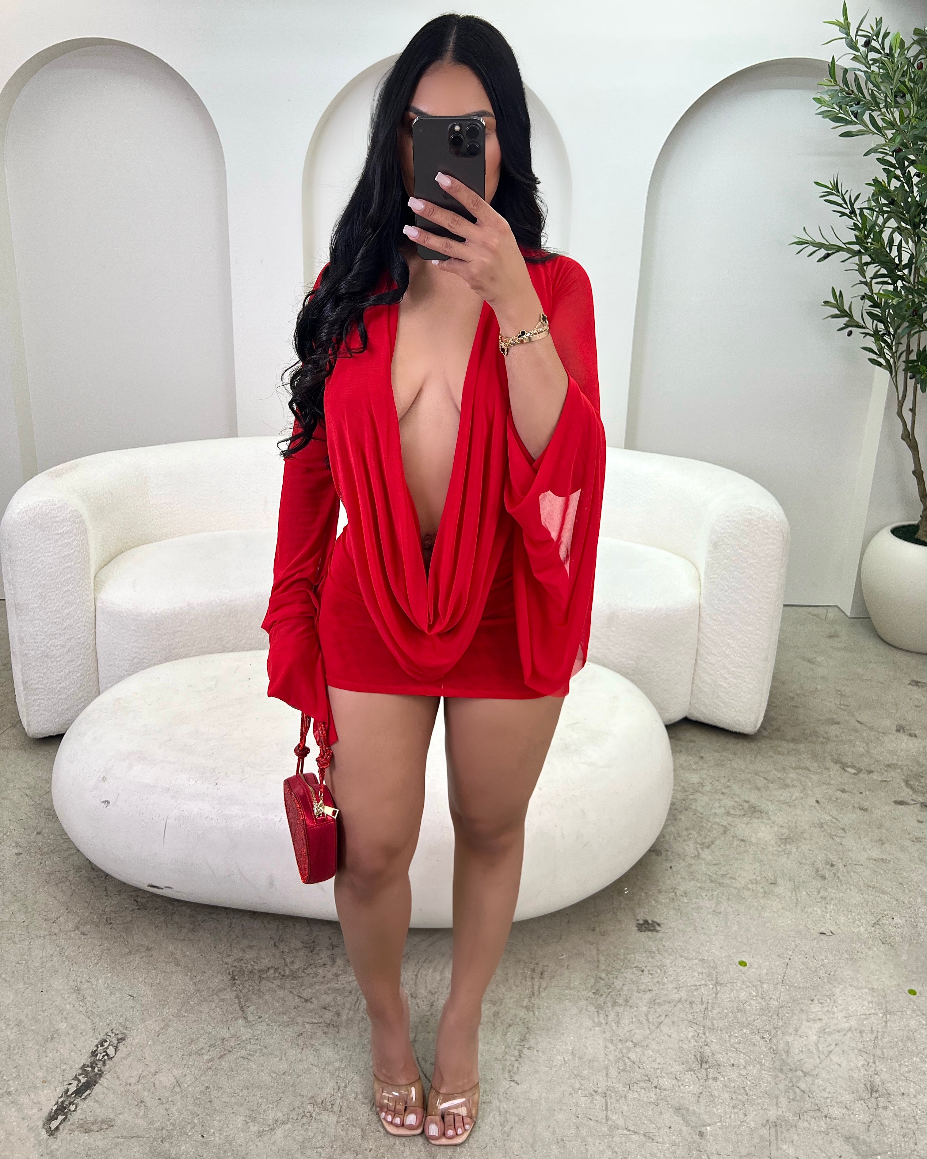 white sleeve mini dress Women's Flutter Sleeve Mini Dress