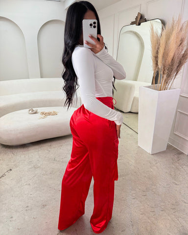 Red Stretchy Satin Cargo Pants Red Stretchy Satin Cargo Pants