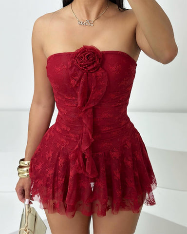 Enchanted Rose Mini Dress (Burgundy)