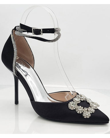 Black Rhinestone Satin Stiletto