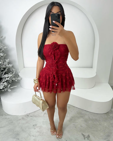 Enchanted Rose Mini Dress (Burgundy)