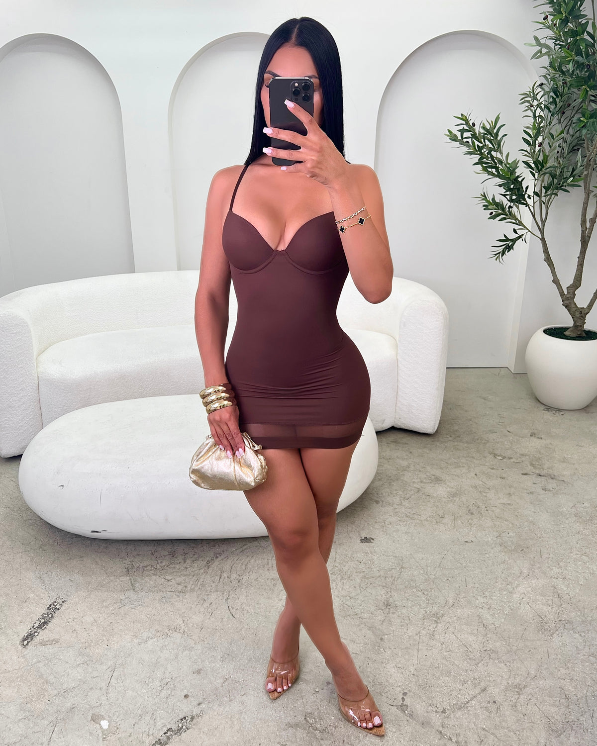 Hug My Body Mini Dress (Brown)