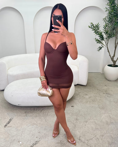 Hug My Body Mini Dress (Brown)
