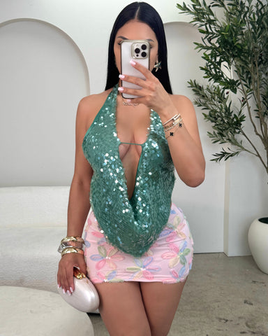 Island It Girl Sequin Top (Turquoise)
