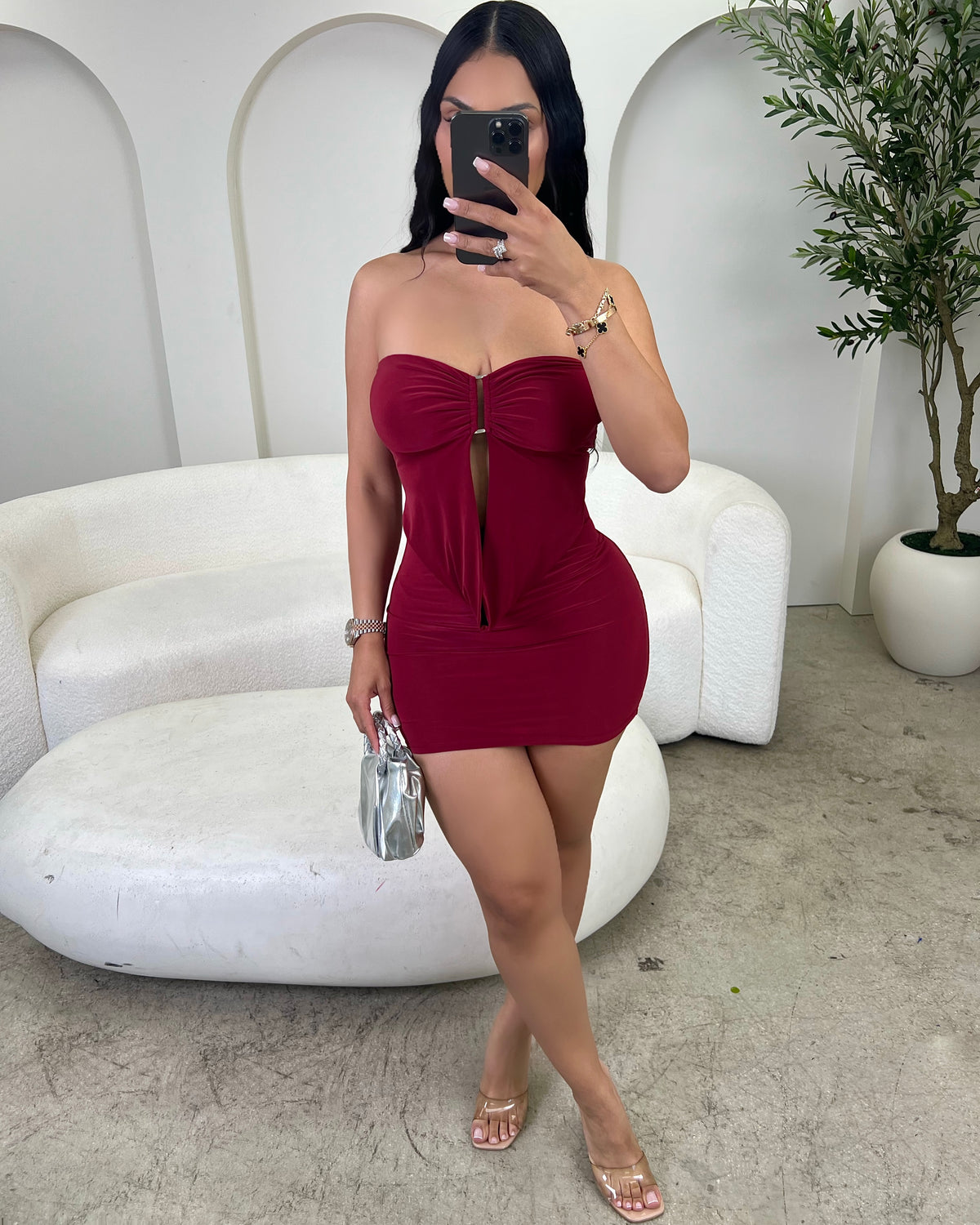 Moonlight Dinner Minidress (Burgundy)