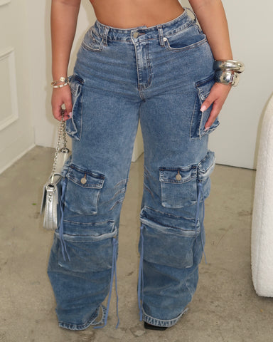 Medium Wash Denim Cargos