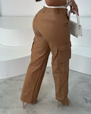 Stretchy Leather Cargos (Caramel)