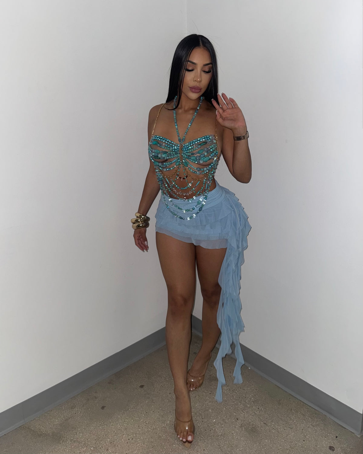 Baby Blue Ruffled Mini Skirt