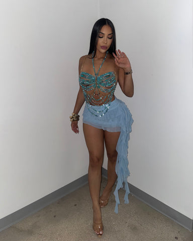 Baby Blue Ruffled Mini Skirt
