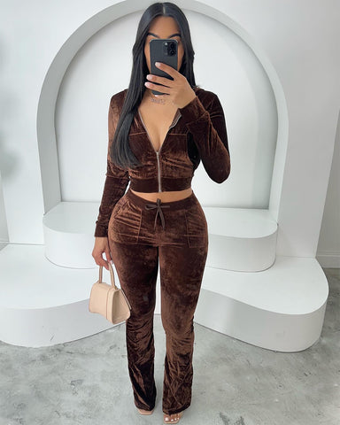 Chocolate Velour Pant Set