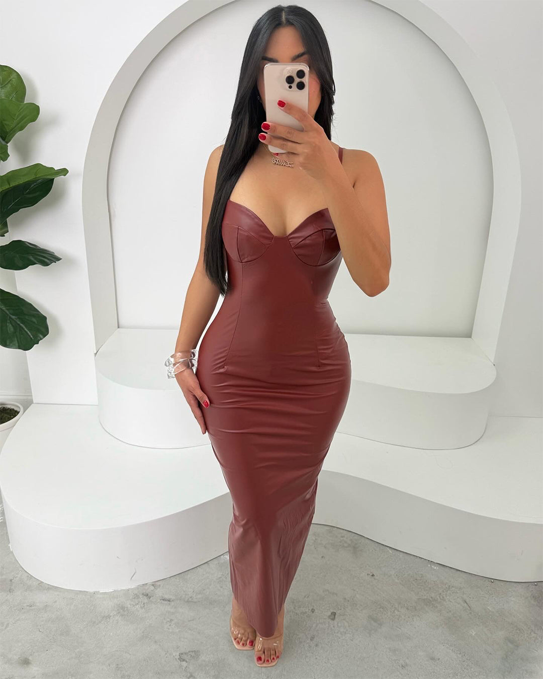 Maroon Faux Leather Maxi