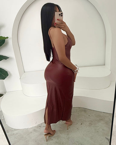 Maroon Faux Leather Maxi
