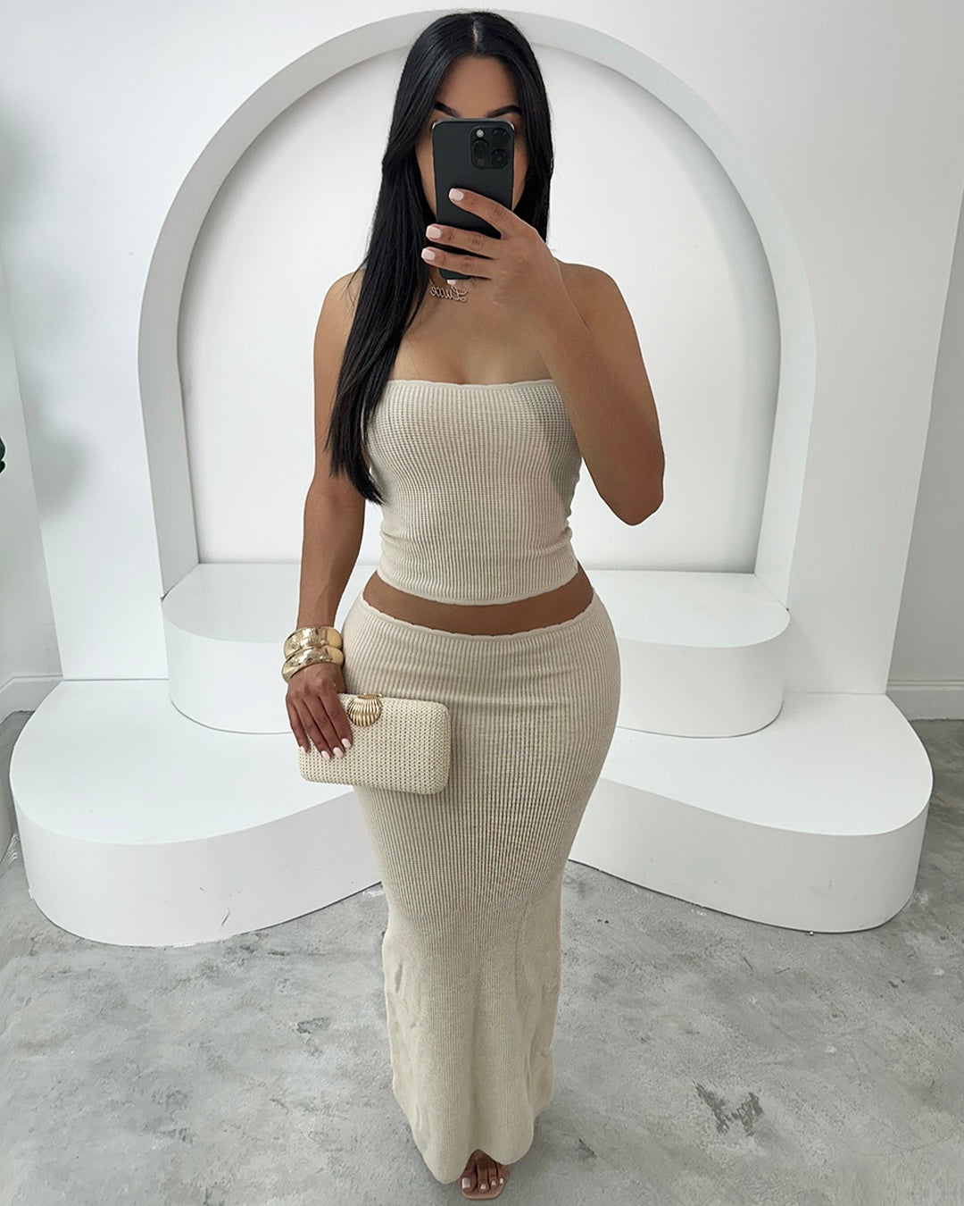Nude Ribbed Maxi Set
