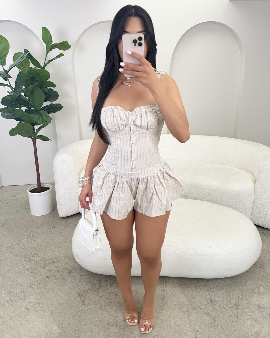 Emilie Pinstripe Romper Dress
