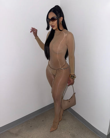 Mesh & Sexy Jumpsuit (NUDE)