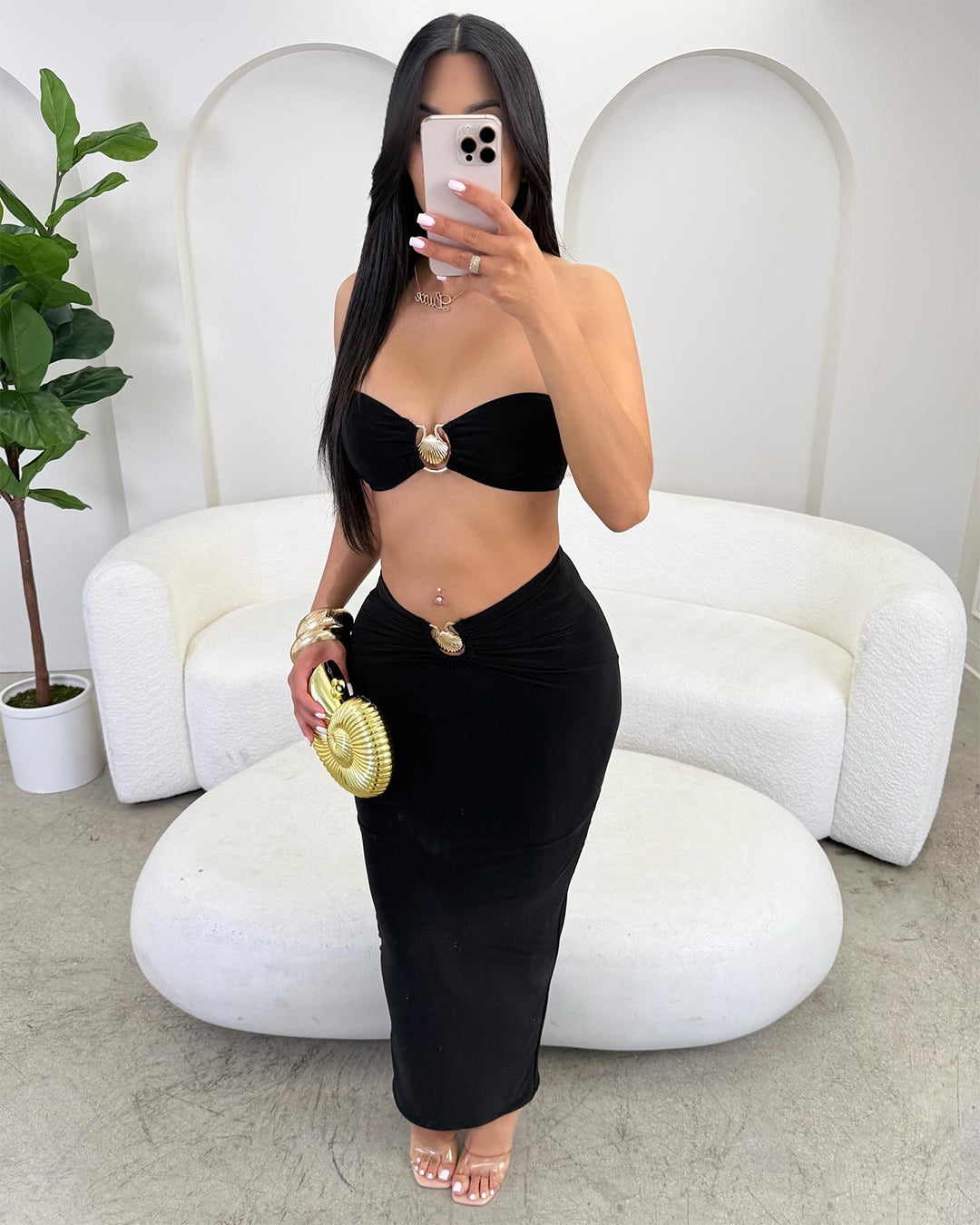 Seashell Crush Maxi Set (Black)