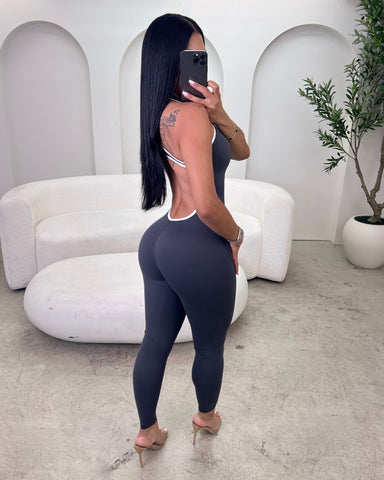Gray Outline Zip Jumpsuit
