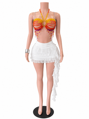 White Ruffle Mini Skirt