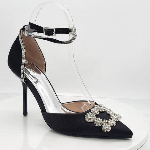 Black Rhinestone Satin Stiletto