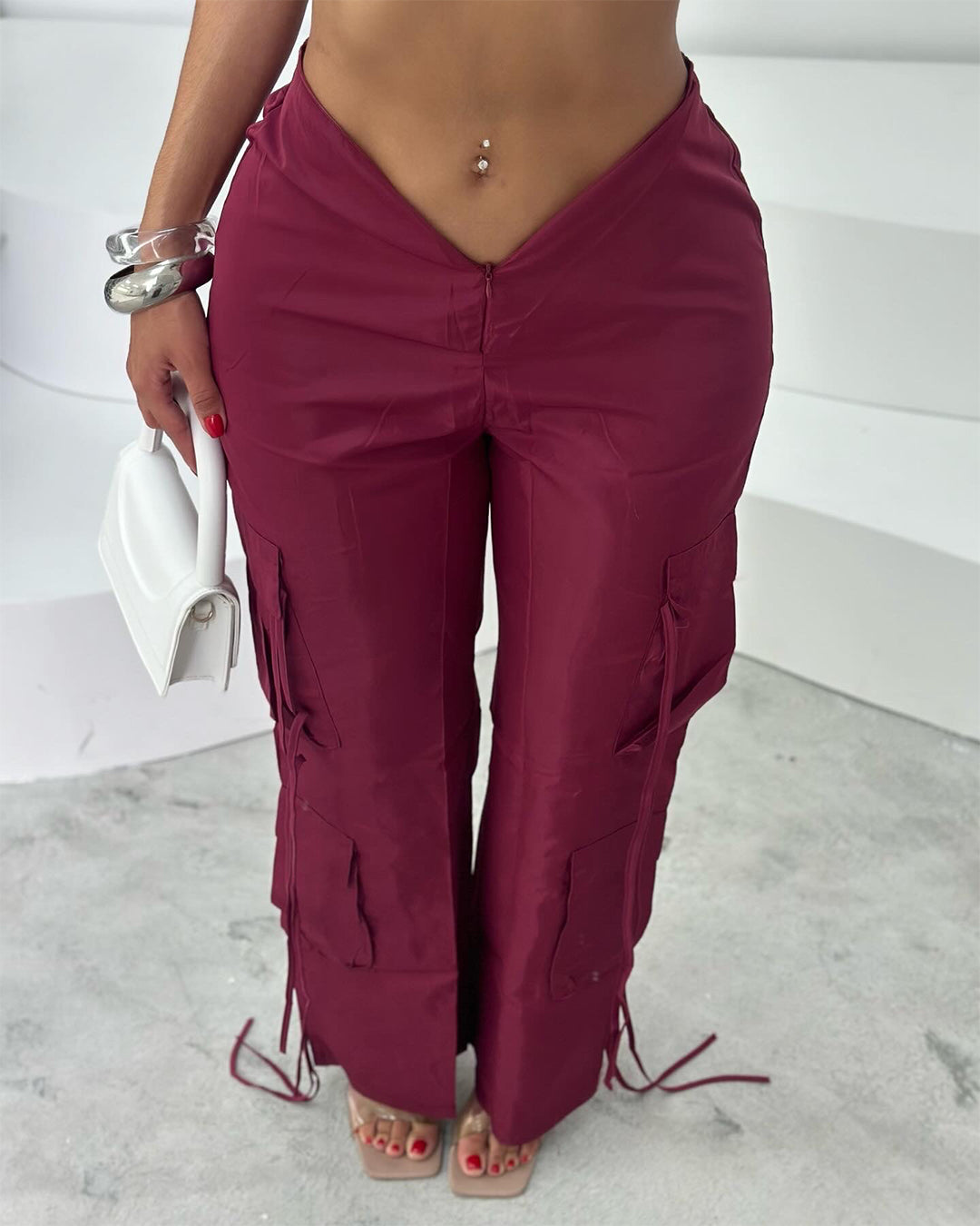 Burgundy Satin Joggers