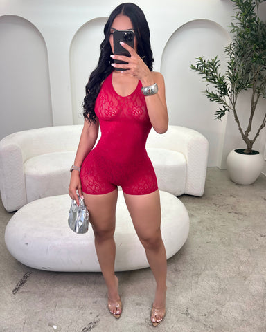 Cherry Kiss Lace Romper
