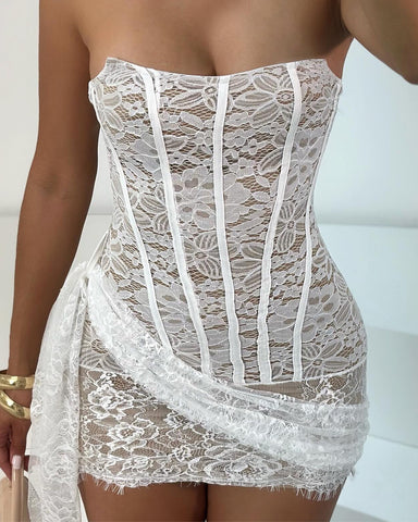 White Christmas Lace Corset Dress