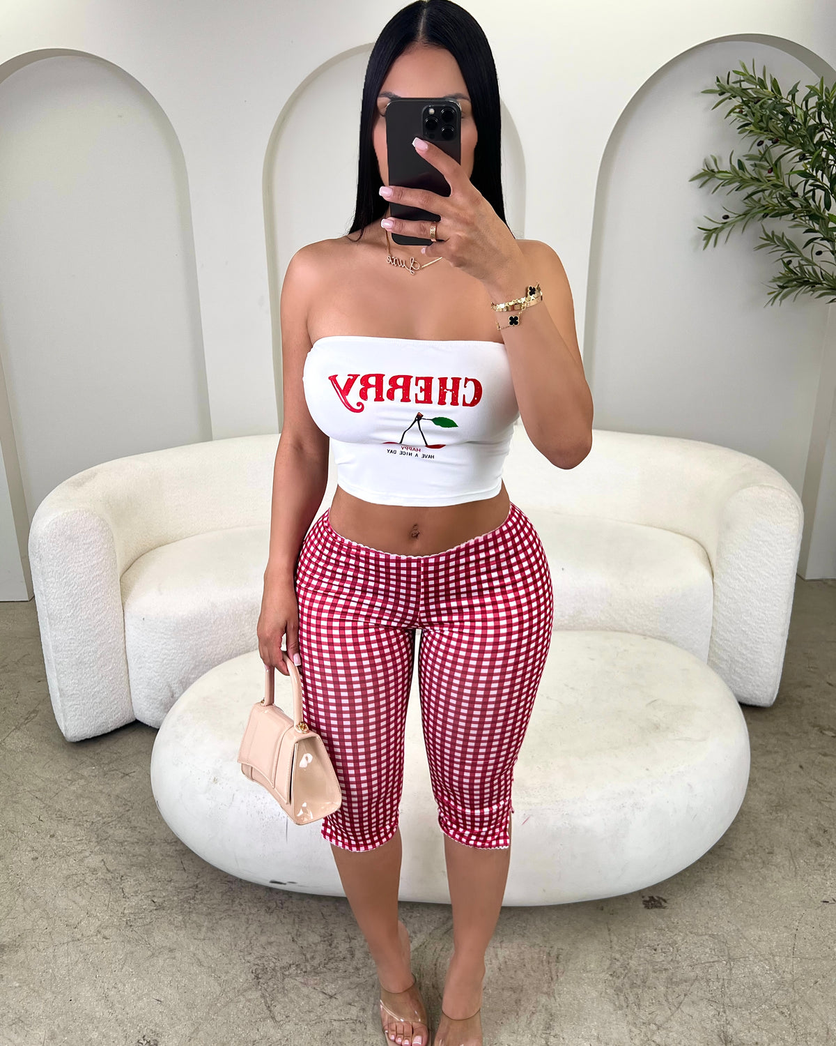 Cherry Kisses Plaid Set