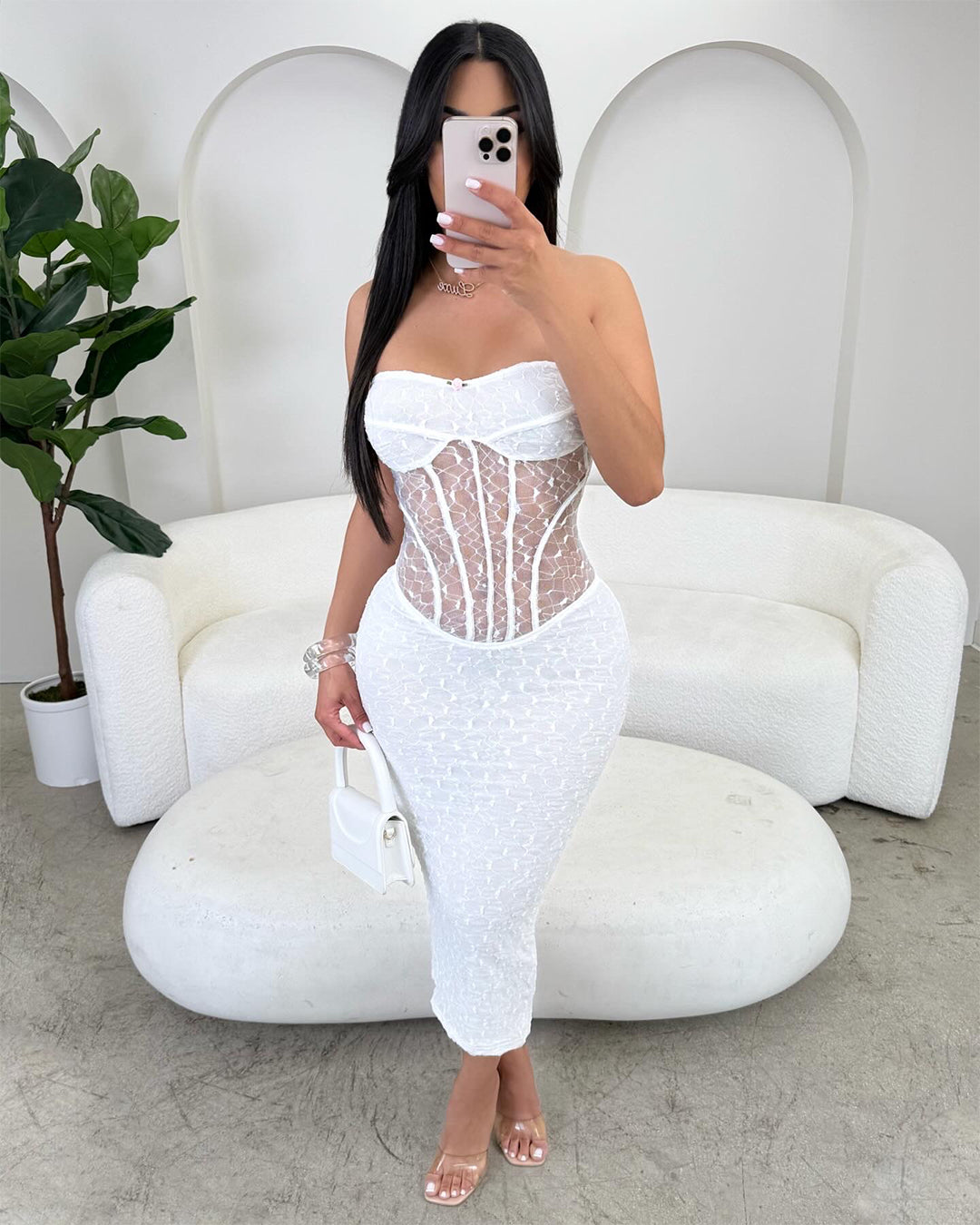White Petals Midi Dress