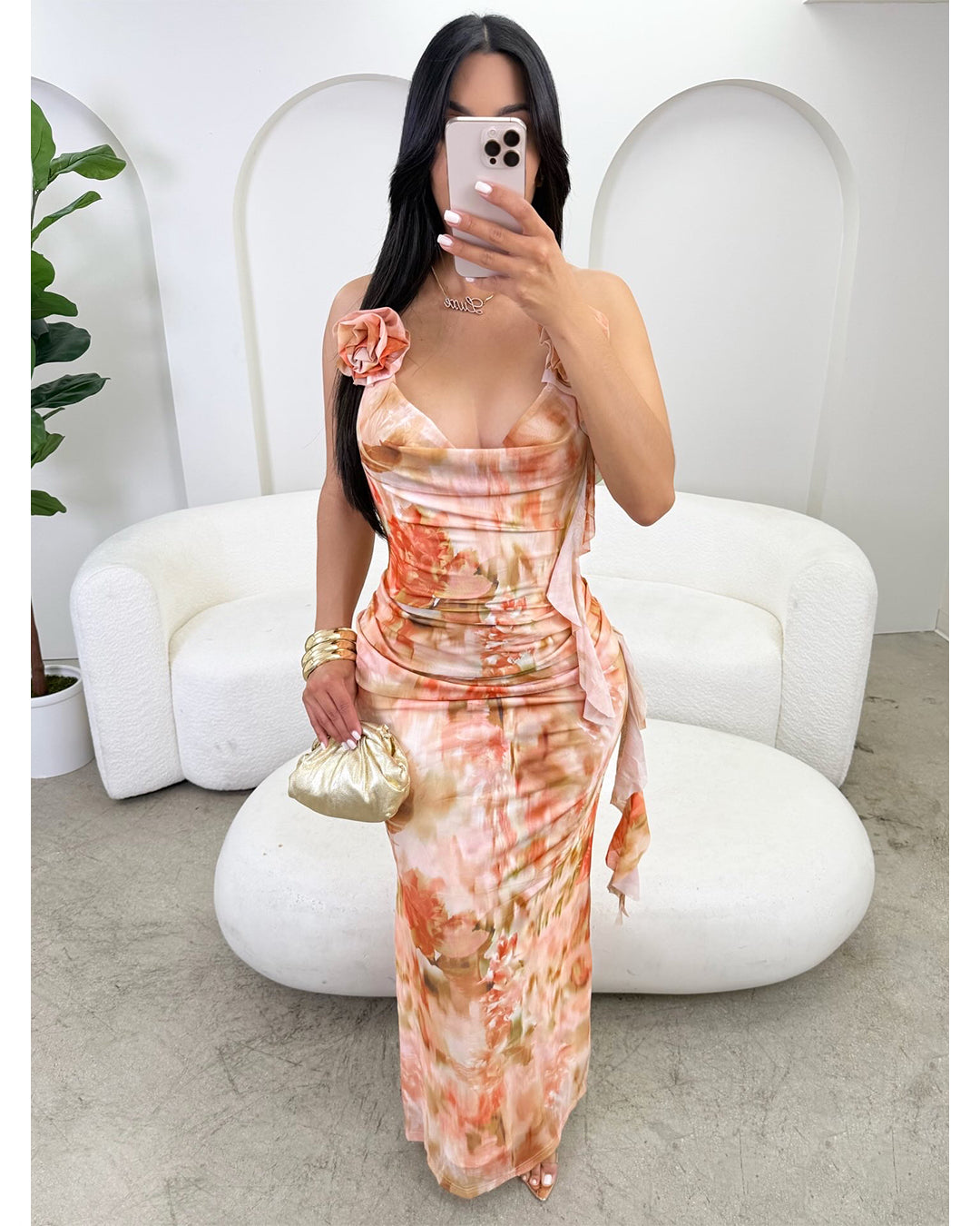 Peaches & Florals Maxi Dress