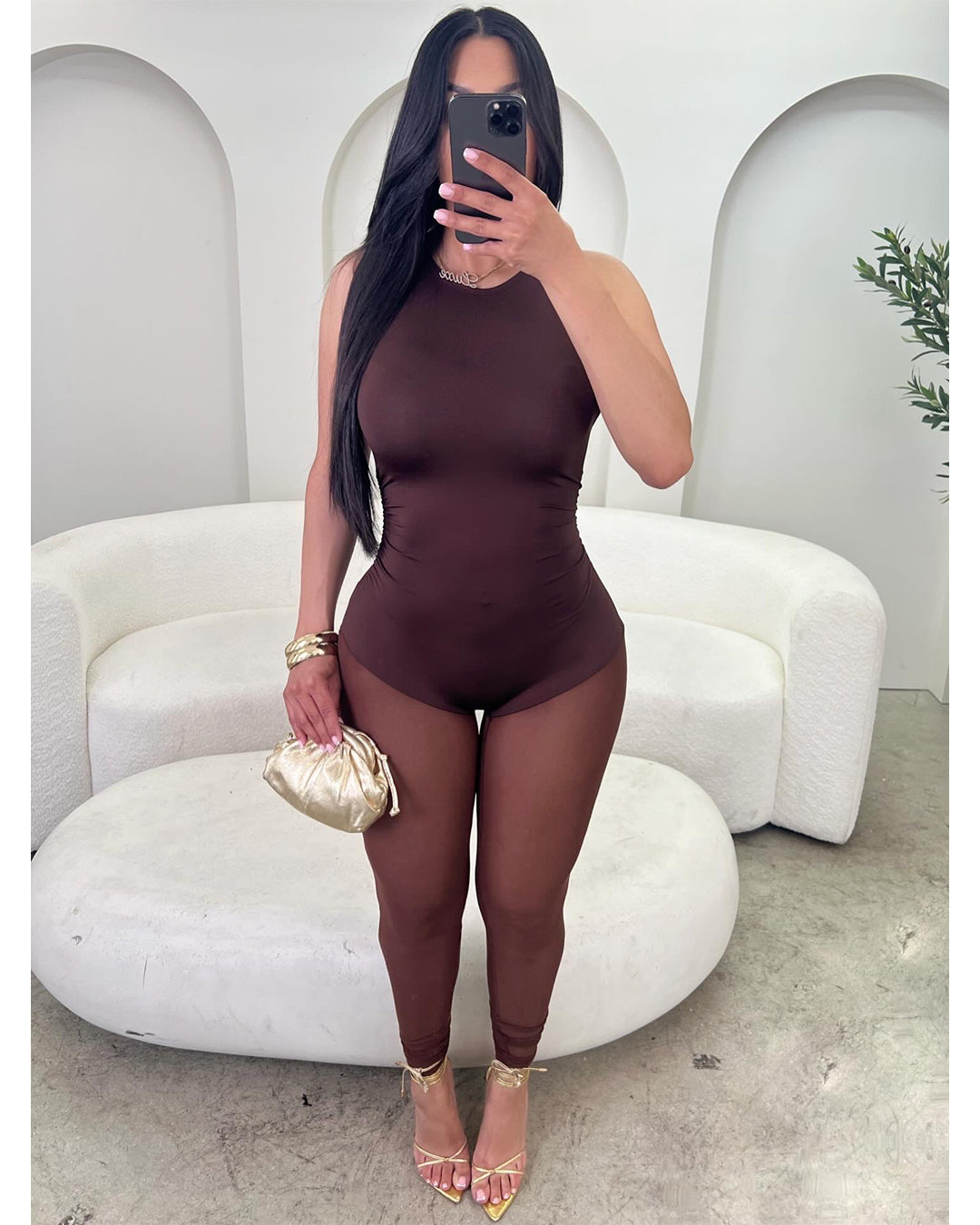 Coffee Date Mesh Jumpsuit