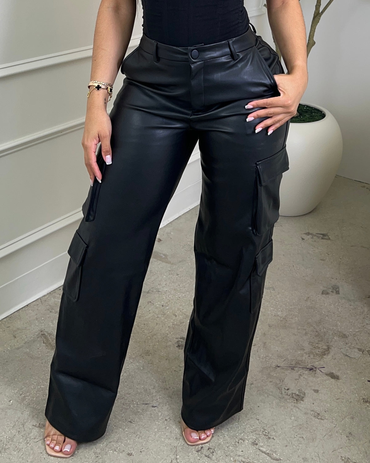 Black Leather Cargos