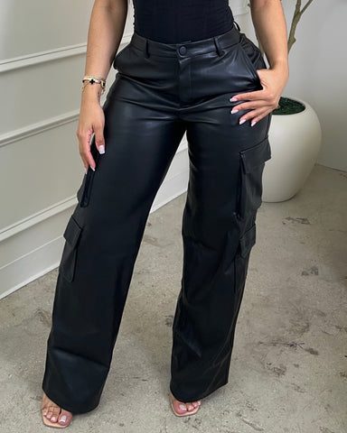 Black Leather Cargos