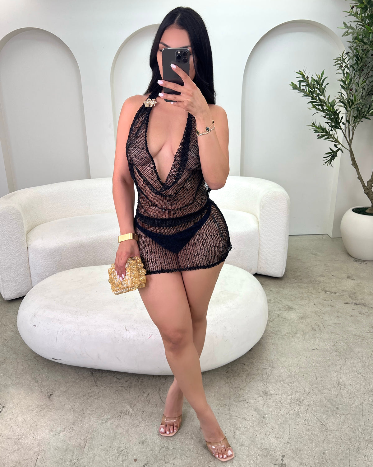 Honey Drip Crochet Coverup (Black)