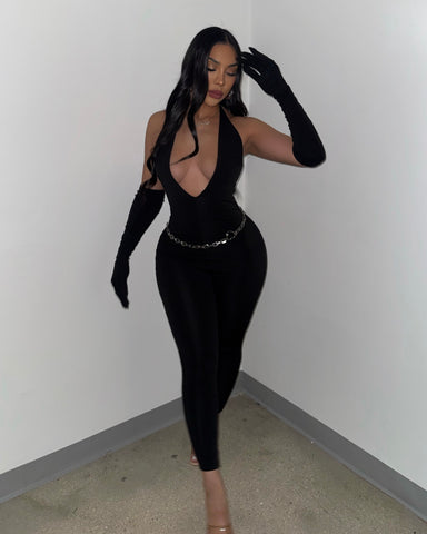Deep Plunge Jumpsuit (With Sleeves)