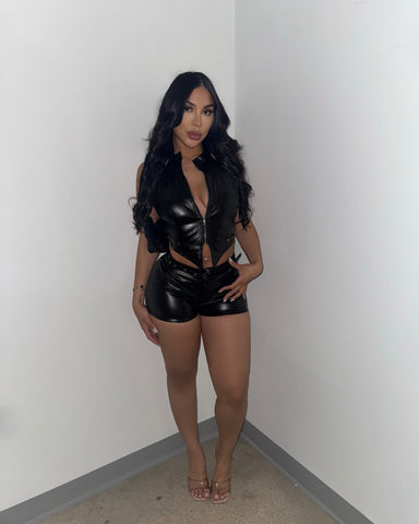 Baddie In Leather Short Set