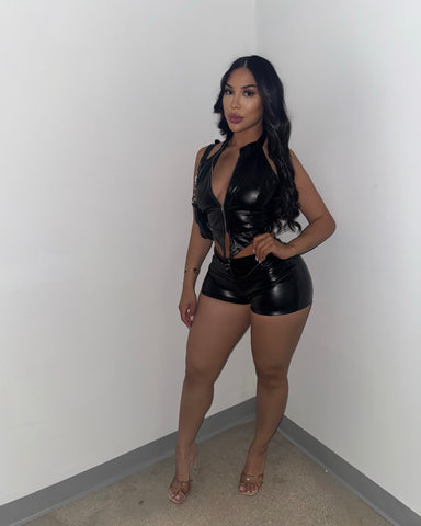 Baddie In Leather Short Set