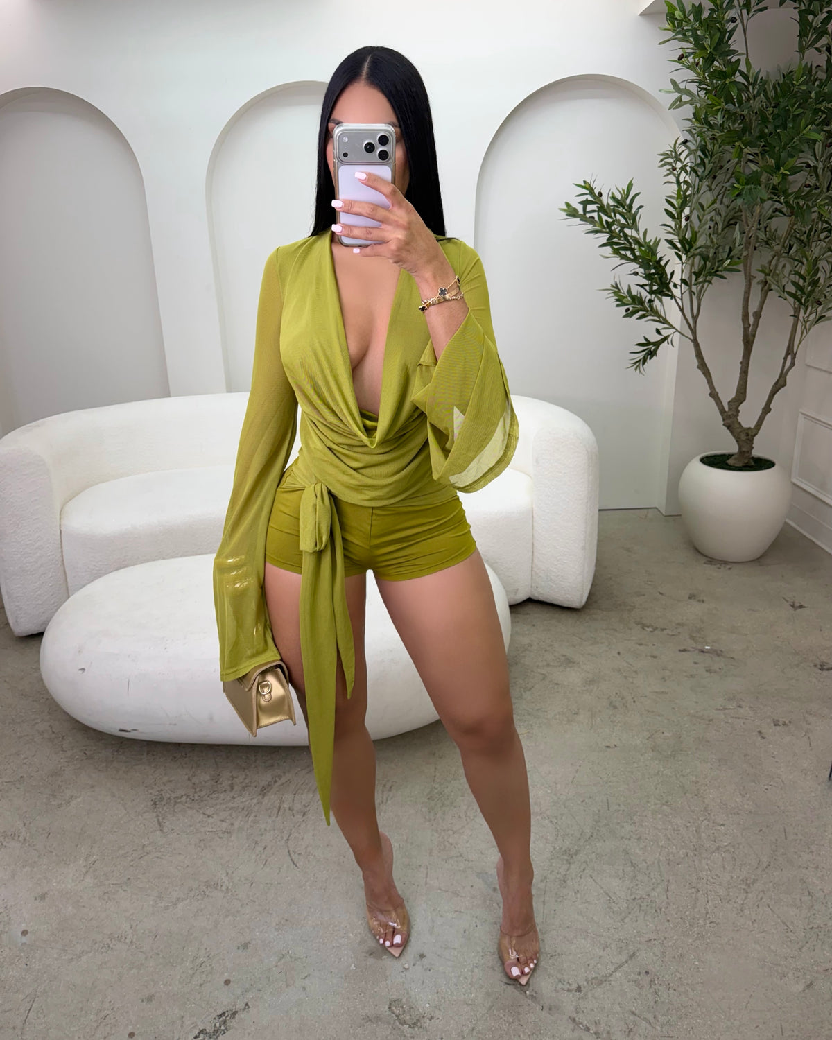 Sheer Love Romper (Olive)