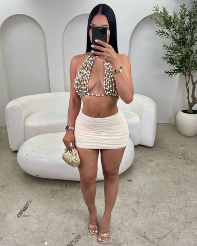 Nude Mesh Mini Skirt