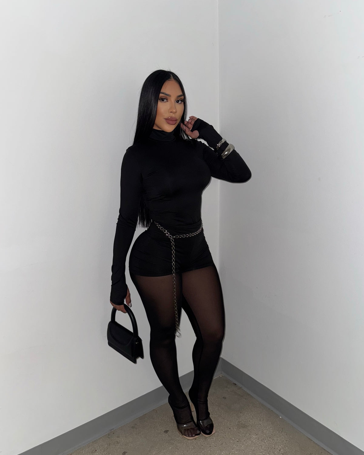 Kiss Me Slowly Mesh Set - Black (Stockings Incuded)