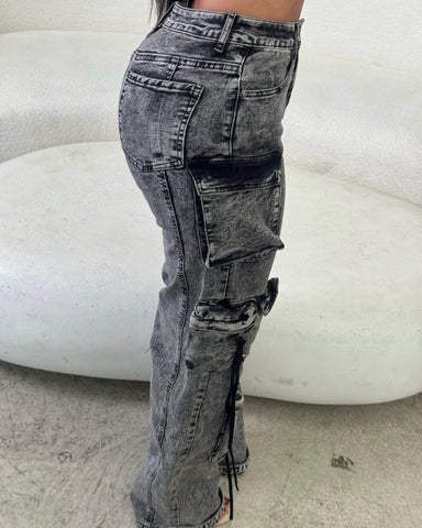 Dark Acid Wash Cargos