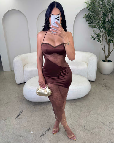 Beauty In Brown Silk + Lace Maxi