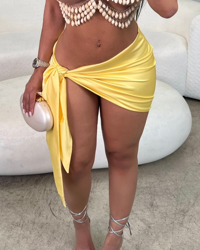 Butter Yellow Satin Wrap Skirt