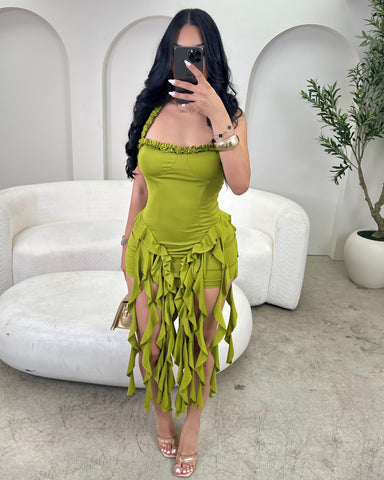Olive Martini Ruffle Dress