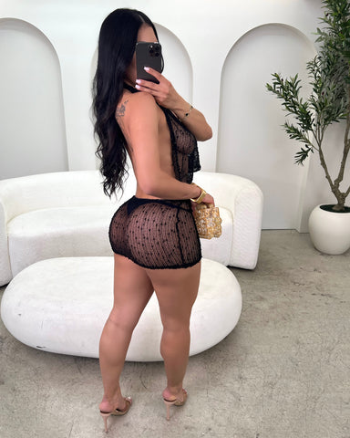 Honey Drip Crochet Coverup (Black)