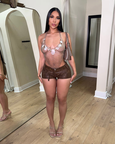 Brown Leather Shorts