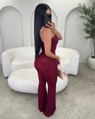 Merlot Kiss Lace Jumpsuit