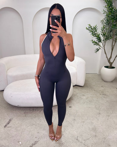 Gray Outline Zip Jumpsuit