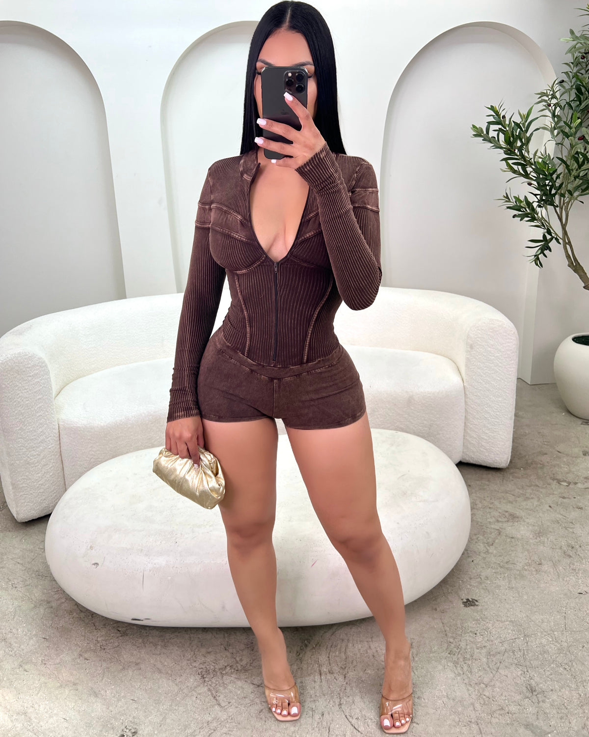 Chloe Sexy Ribbed Zip Romper