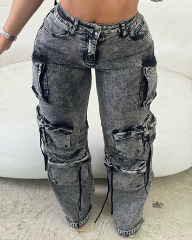 Dark Acid Wash Cargos
