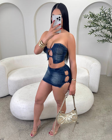Denim Baddie Skirt Set